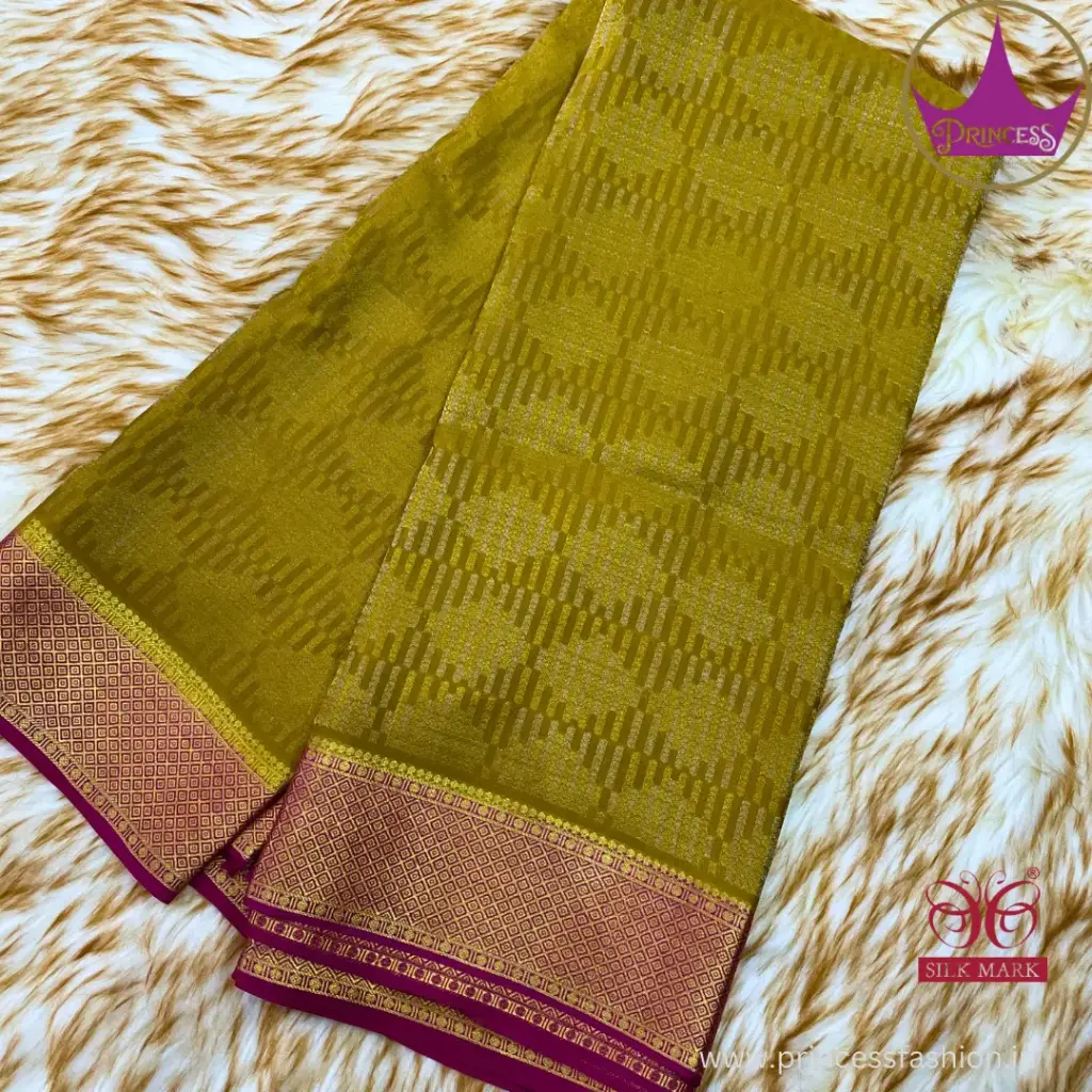 Pure Mysore Crape Brocade Purple Pink- PC - Pure Mysore Crepe Silk - PSS0012